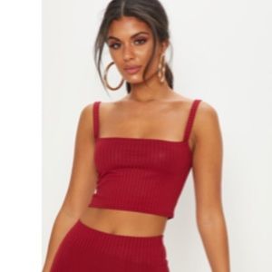 Burgundy Rib Square Neck Crop Top